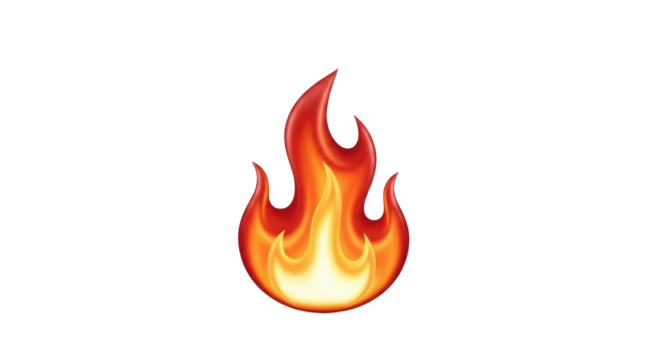 Isolated fire emoji with bright, stylized flame; perfect for technology, gaming, or food concepts