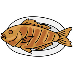 vector illustration of a fried fish
