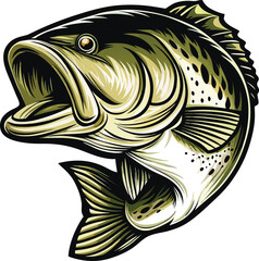 A striking black and white fish silhouette vector tattoo illustration with a tribal design pattern