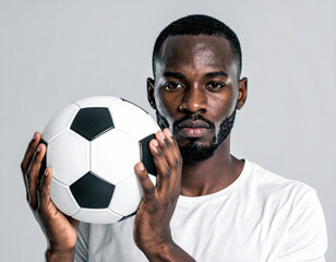 football player with ball in studio