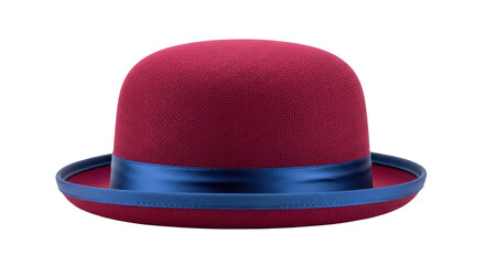 Isolated classic bowler hat with a dark blue ribbon around it on a neutral setting