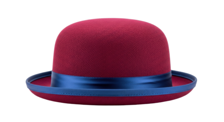 Isolated classic bowler hat with a dark blue ribbon around it on a neutral setting