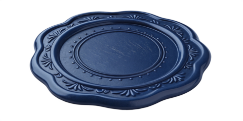 Decorative Navy Blue Wax Seal Stamp Impression with Ornate Floral Border
Elegant Glossy Wax Seal with Blank Center and Intricate Scalloped Edge