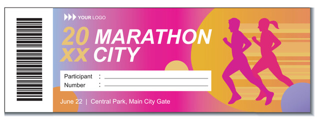 Marathon Event Ticket Template for Running Competition and Sports Participation Pass Design