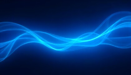 Abstract blue light trails with a dynamic and flowing composition, creating a sense of movement and energy, on a dark blue background