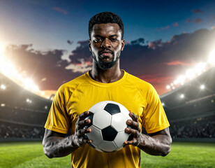 football player with ball in stadium 