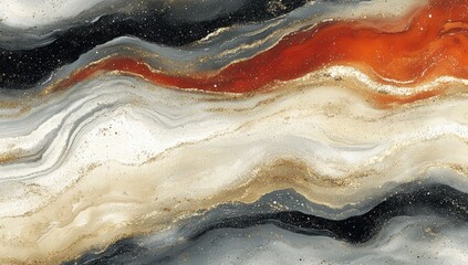 Abstract layered waves black, grey, white, orange, gold