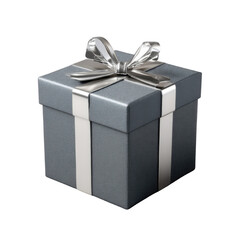 Gray Gift Box with Silver Ribbon