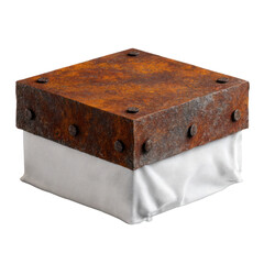Rusty Metal Box on White Base
