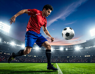 football player with ball in stadium 