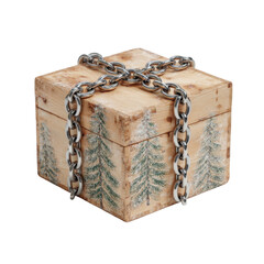 Wooden Pine Box with Chains