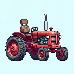 明るい背景のレトロな赤いトラクターピクセルアート