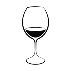 Elegant black silhouette of a wine glass on a clean white background