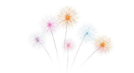 Obraz premium Illustration of colorful abstract fireworks exploding in a festive display, isolated on transparent background