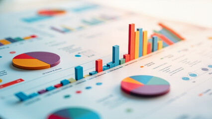 Data Visualization: A close-up shot of an array of colorful charts and graphs, representing complex data sets and providing insightful information, perfect for analysis and presentation. 