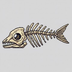 灰色背景の魚の骨格のピクセルアート