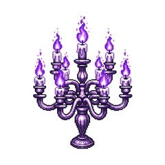 紫色の炎が灯る複雑な燭台のピクセルアート