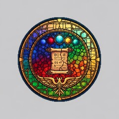 カラフルな抽象ステンドグラスの巻物と円形デザイン