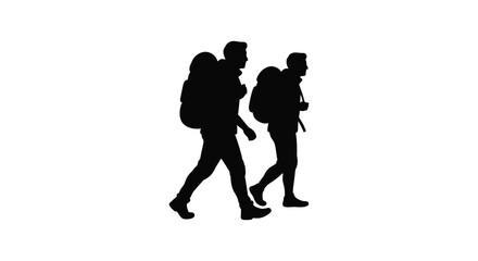 Three hikers walking together on a path a dramatic silhouette