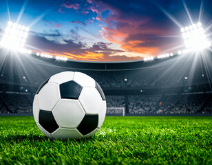 soccer ball in football field with highlight copy space