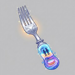 キラキラ光る銀色のフォーク 結婚記念日の装飾付き