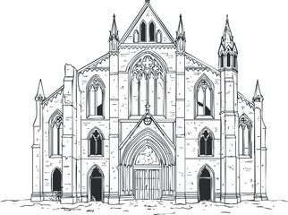 Fototapeta premium Detailed illustration of a gothic cathedral showcasing its ornate architectural features and design..