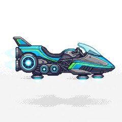 青とグレーの未来的なバイクのピクセルアート