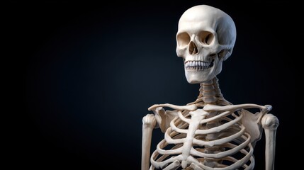 Realistic Human Skeleton Model on Dark Background for Educational and Medical Use in Anatomy Study and Health Science