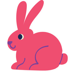 Adorable flat-style pink rabbit sitting in side view with a peaceful expression. Ideal for Easter designs, children's products, or animal themes.