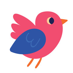 Minimalist illustration of a bright pink bird with blue wings and a cheerful look. Great for decorative use, nature themes, or children’s visuals.