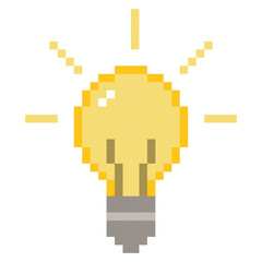 黄色の電球でひらめきを表現するあしらいのドット絵 | ピクセルアート | アイデア・発想アイコン