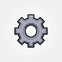 グレーのピクセルアートの歯車 白色の背景に中央