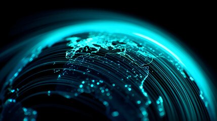 Glowing earth with digital lines and connections representing global network and communication flow