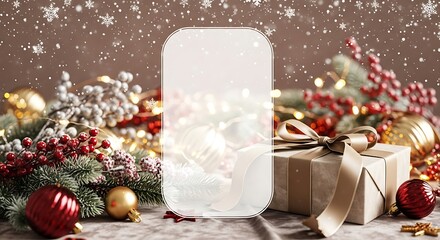 Festive holiday scene with a gift box and sparkling decorations, perfect for Christmas celebration