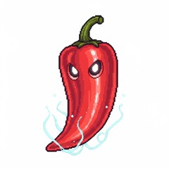 白い背景の赤い唐辛子のピクセルアートイラスト