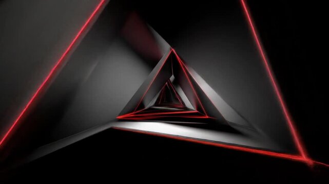 Abstract triangular tunnel animation with red lines and dark background