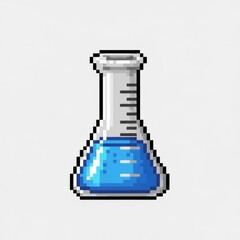 青い液体が入ったピクセルアートの実験用フラスコ