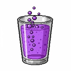 紫色の液体と泡が入ったクリアグラスのピクセルアート