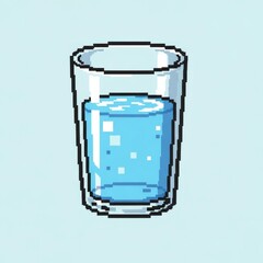 水が入ったクリアなピクセルアートグラス