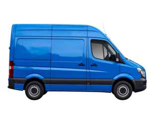 Blue Cargo Delivery Van Side Profile with Closed Doors, isolated transparent background PNG
