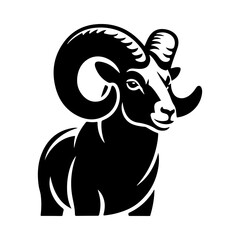 A powerful and detailed graphic of a ram's head with impressive curved horns. An excellent mascot or emblem representing strength, power, and resilience.