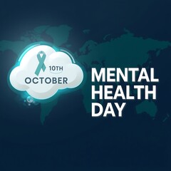 Mental health day october awareness ribbon cloud symbolizing support and well being on dark background