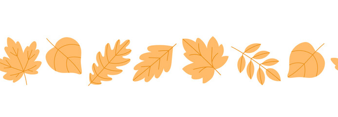 Seamless autumn leaf header, border, mail listing. Decorative foliage divider with fall elements. For seasonal banners, greeting and Thanksgiving designs