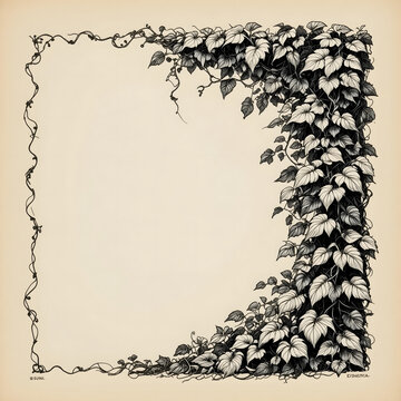 Vintage botanical frame with lvy sktech and blank space for text