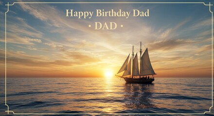 Birthday card sailboat at sunset serene seascape maritime illustration