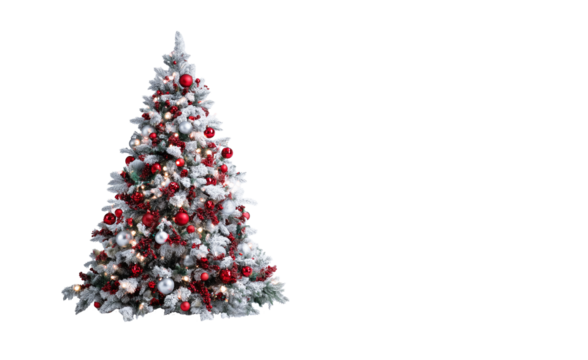 decorated Christmas tree in silver and red tones on a transparent background - Powered by Adobe