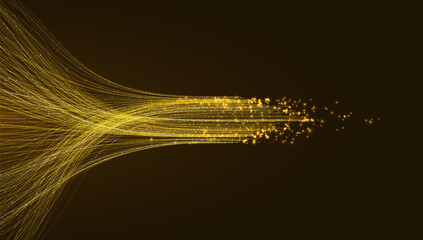 Intertwined golden lines. Radiant gold flare light background. Abstract vector wave flows with energy, motion, and speed, forming a digital stream for technology, business, and luxury design.