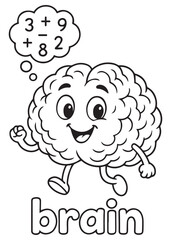 coloring book brain solving math with numbers, educational anatomy design