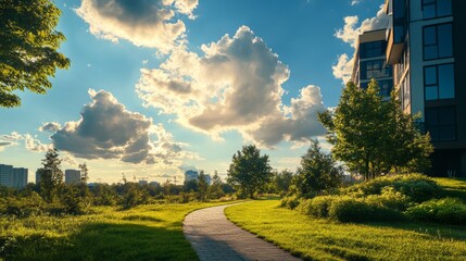 The university campus boasts an outdoor view featuring elegant buildings, lush green lawns, and a peaceful academic ambiance