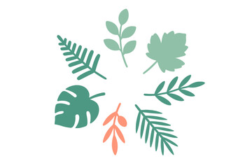 Obraz premium Assortment of stylized botanical leaves in various shapes and colors arranged in a circular pattern